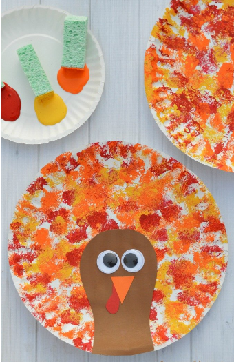 Sponged painted thanksgiving turkey holiday craft for kids