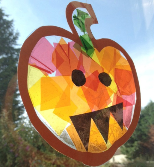 stained glass pumpkin suncatcher craft for kids