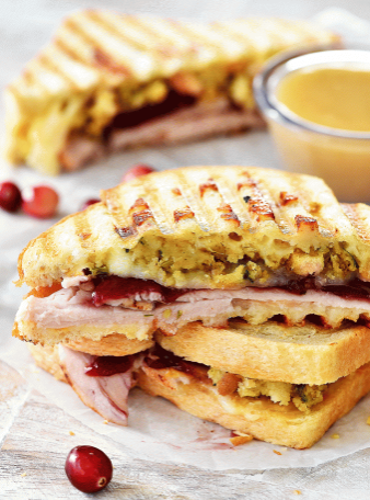 thanksgiving leftovers panini recipe for snacks, breakfast, lunch, dinner