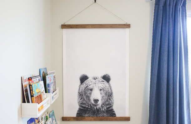 Canvas wall hanging with bear image on it