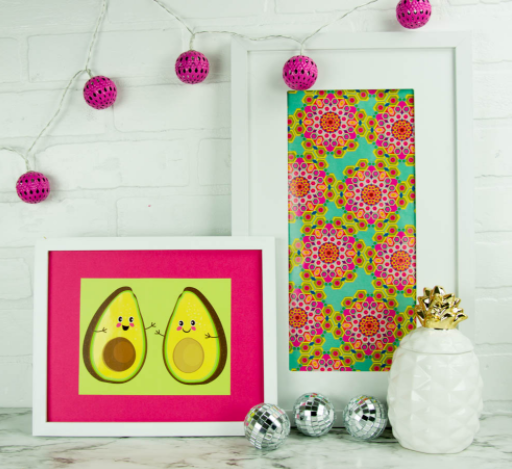 Wall arts from a gift wrap one has so cute hugging avocados on it and the other one has beautiful mandala flowers design on it.