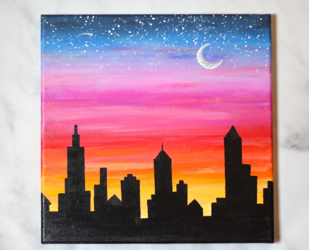 Easy and Fun Paint a Sunset Cityscape Art Craft Project