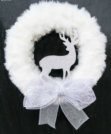 Fur and glitter homemade winter wreath white holiday decor