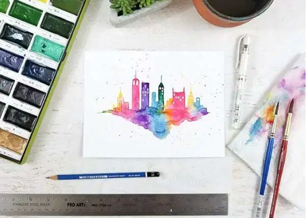Easy Watercolor Cityscape Art Activity