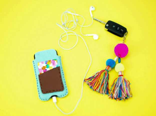 felt and leather phone sleeve