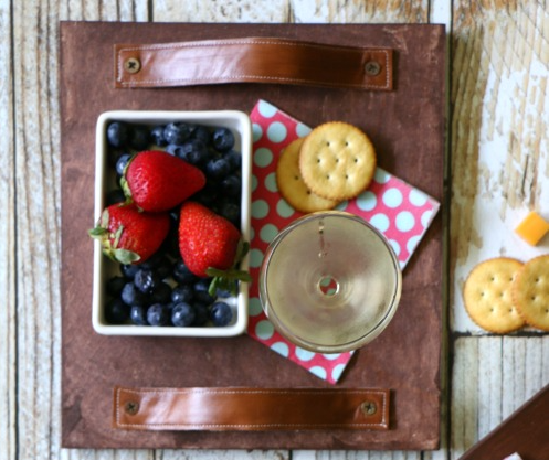 rustic leather wooden tray with handles