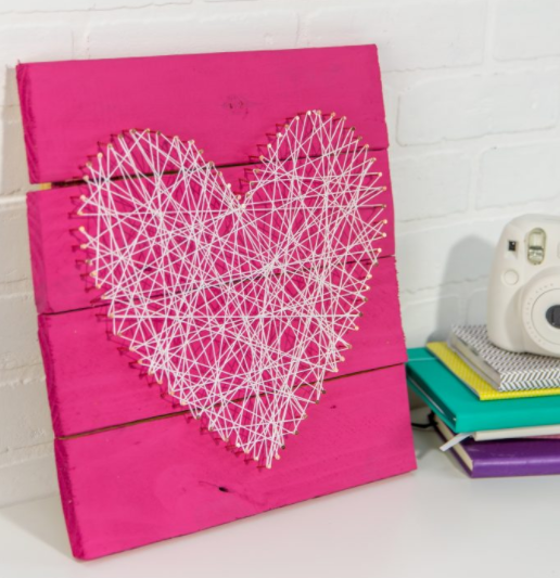 Heart shaped pallet string art perfect for Valentine's Day 