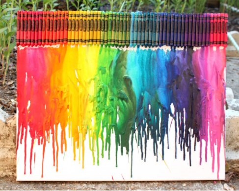 melted crayon painting with 100 crayons at the top