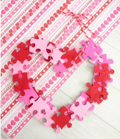 Valentine puzzle wreath shape like heart