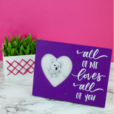 heart shaped photo frame with text saying All of me loves all of you