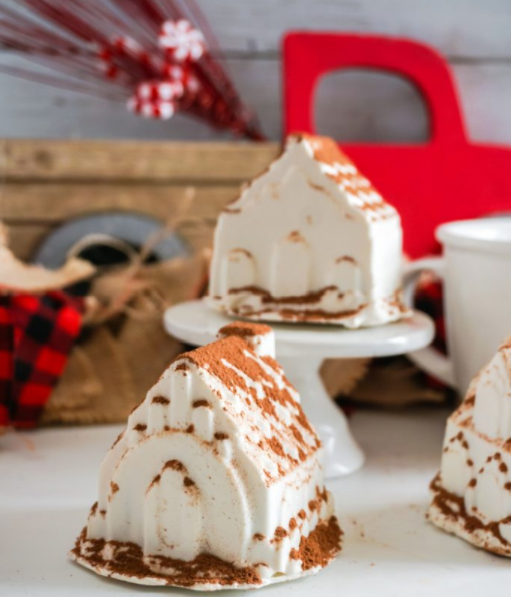 Hot chocolate bombs that look like gingerbread houses