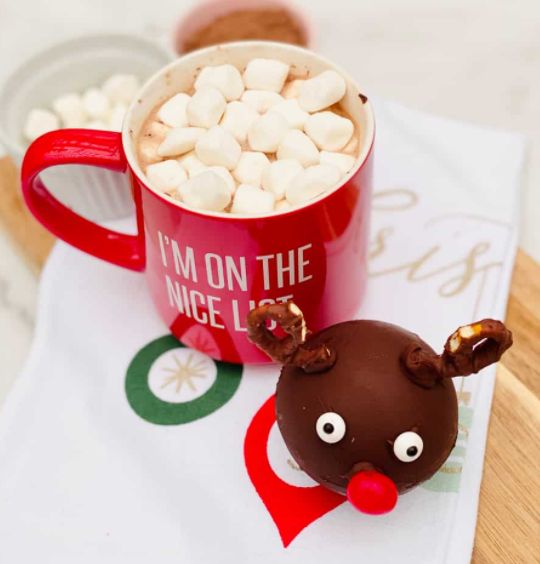 rudolph the reindeer shaped hot chocolate bomb