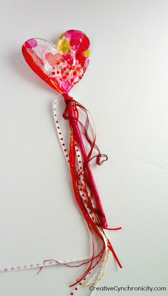 Valentine's day sparkly heart wand with sparkles and streamers