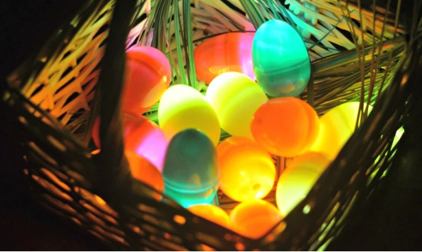 Glow in the dark Easter eggs on a basket