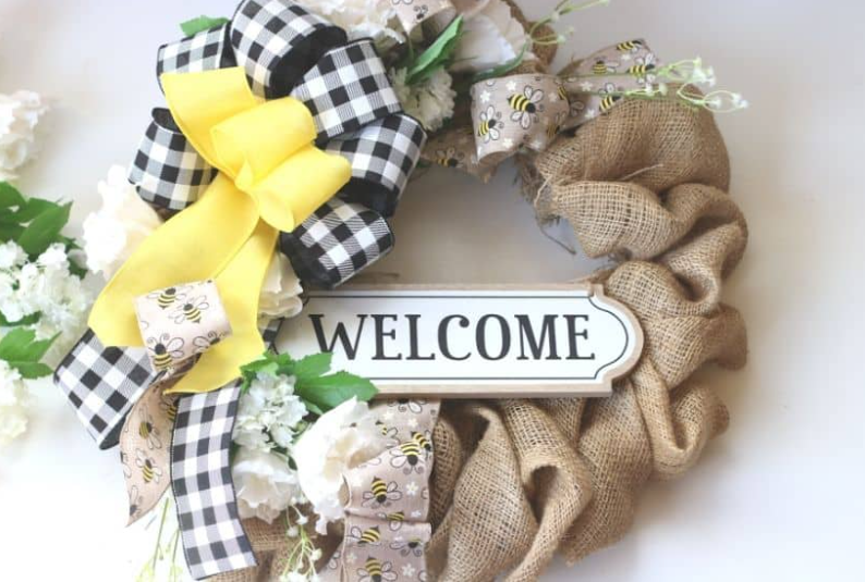 Rustic farmhouse wreath with a text Welcome