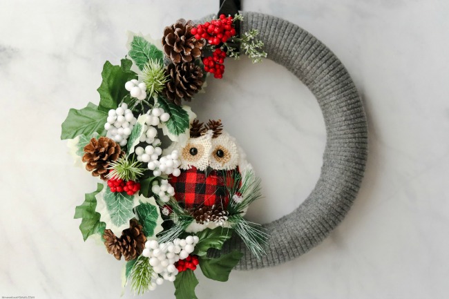 A cozy and comfortable homemade sweater wreath for holiday decor