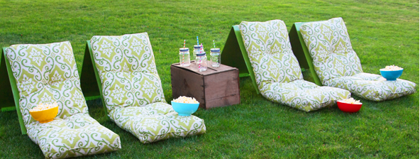 A cozy homemade outdoor movie theater seats 