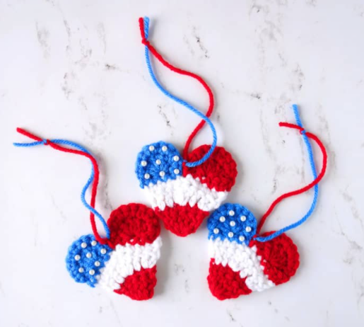 A handmade decor crochet patriotic heart ornament holiday craft
