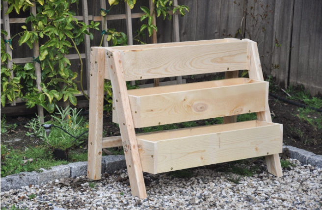 Homemade tiered strawberry vertical planter box for the garden 