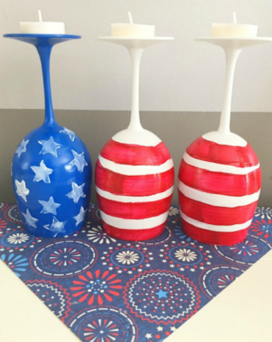 Homemade patriotic flag wineglass holiday craft project