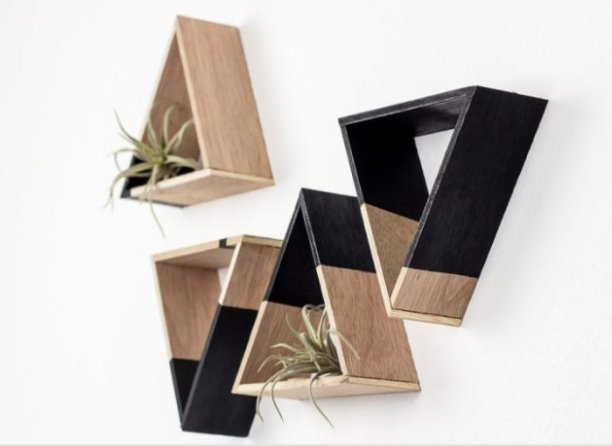 DIY MINI TRIANGLE SHELVES HOME WALL WOOD DECOR