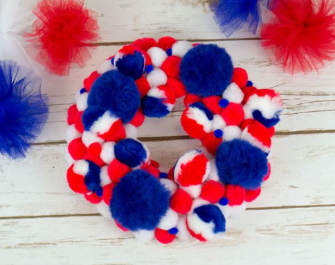 Cheap and easy to make patriotic pom pom wreath holiday decor craft