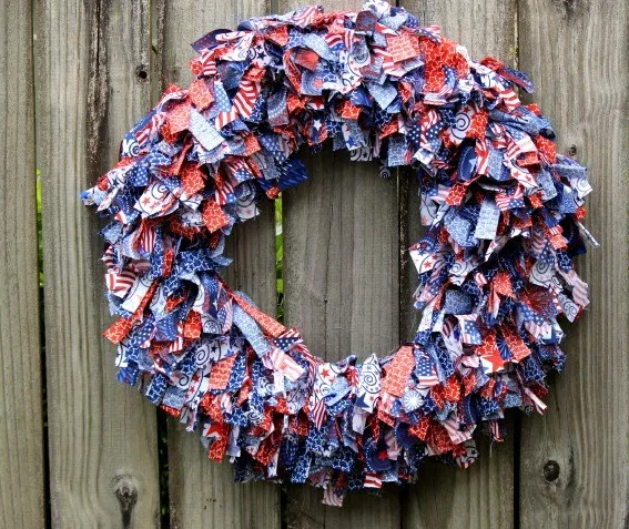 A patriotic rag wreath decor holiday craft 