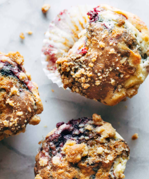 triple berry cheesecake muffins