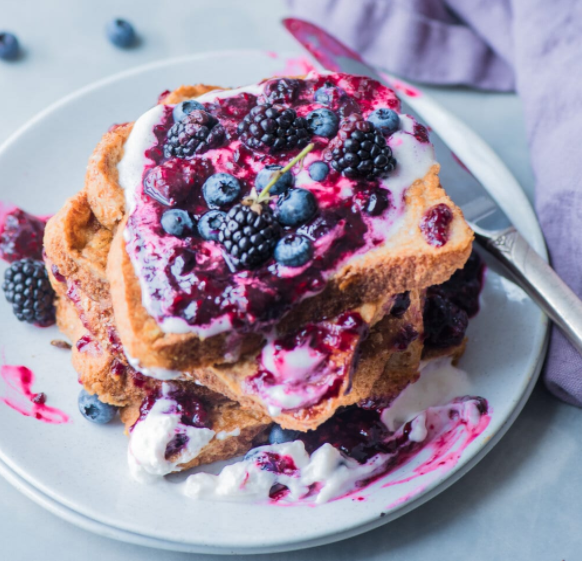 vegan french toast with berry compote