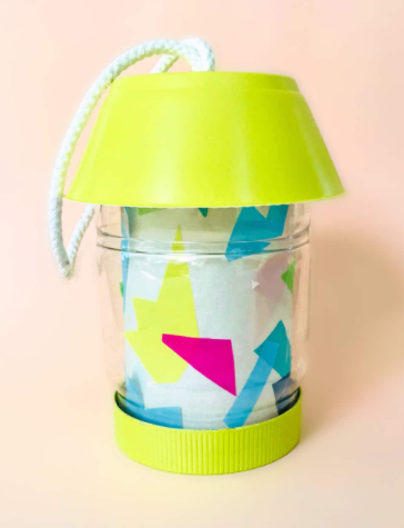 Super cute upcycled jar turned into a flameless camp lantern