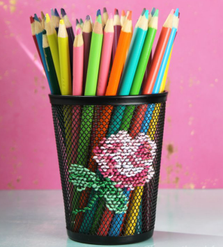 Beautiful Cross Stitch Embroidered Pencil Cup
