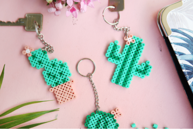 Cactus designed keychain made from perler bead