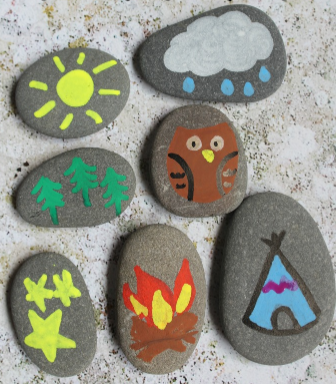 Seven stones that painted the camping story on them