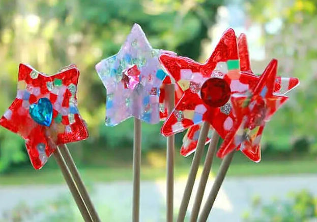 homemade fairy wand with piny beads craft for little girls