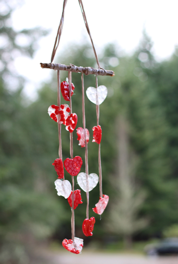 Valentine's day wind chime with melted bead crafts for kids