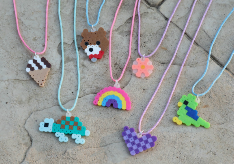 Perler bead necklaces, that has a cute pendants.