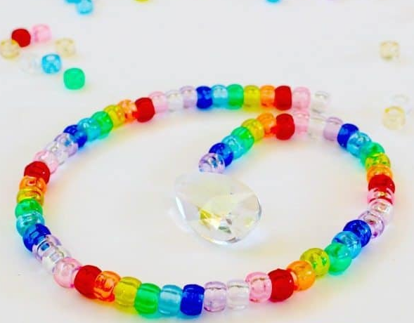 Colorful pony bead prism suncatcher fun steam craft activity for kids