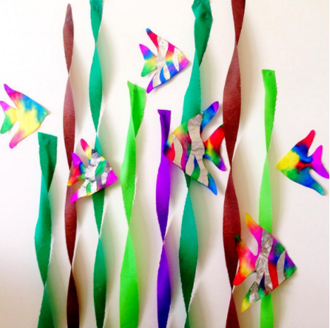 A coffee filter rainbow fish for kids craft
