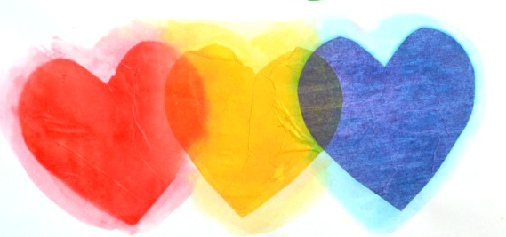 Color mixing tissue paper hearts