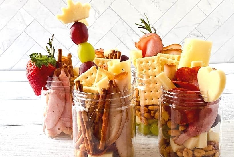 Jarcuterie mason jars are a fun alternative to charcuterie board for party appetizers