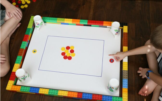 Homemade tabletop carrom games made of lego for kids 