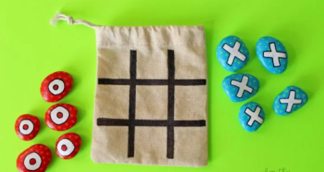 Homemade painted rock tic-toc-toe travel game on-the-go fun for kids