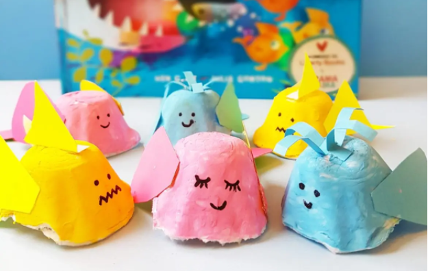 A cute and colorful egg carton finny fin fish summer craft for kids