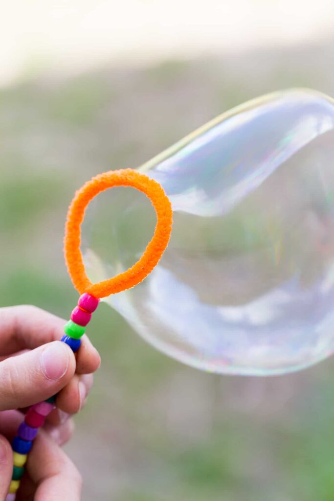 geometric bubble wand made from pipe cleaner and perler beads