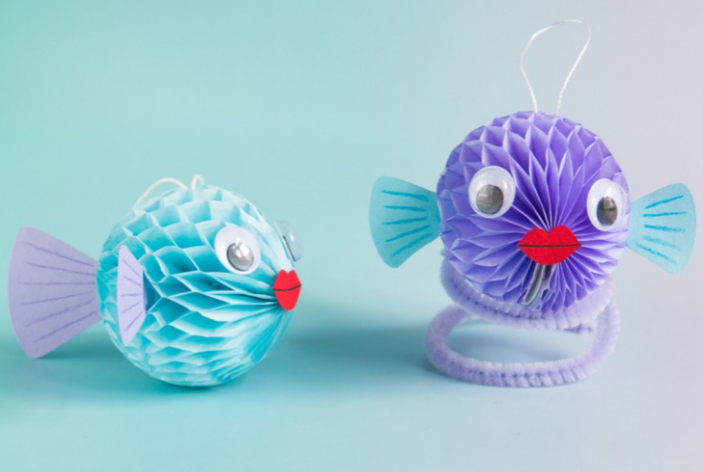 A cute honeycomb ball puffer fish craft for kids