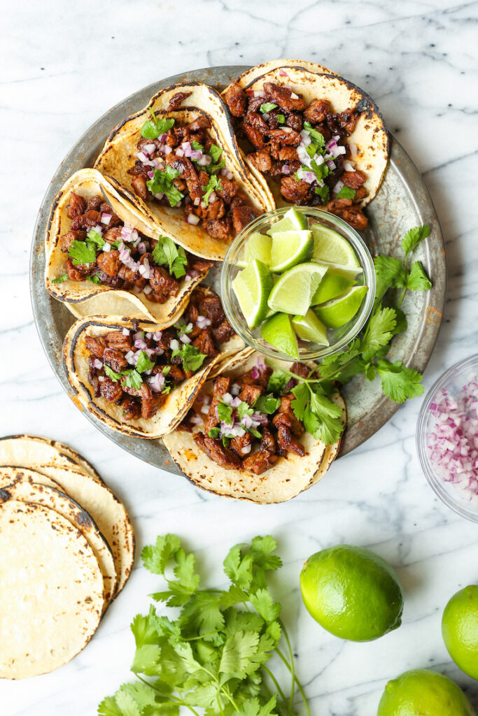 Easy quick authentic carne asada Mexican street tacos with onion cilantro lime juice