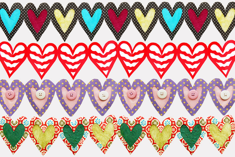 Different heart designs paper chain
