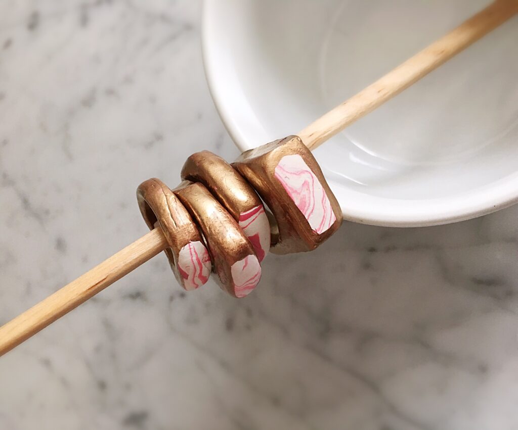 Marbled clay gold ring with pink custom design