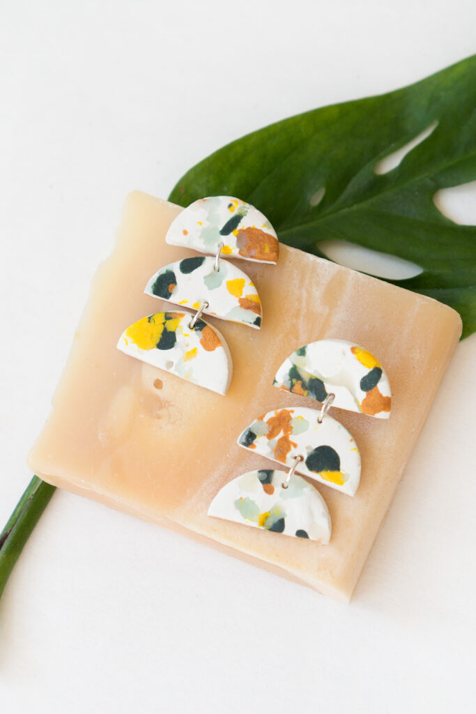 Three layers half circle terrazzo earrings