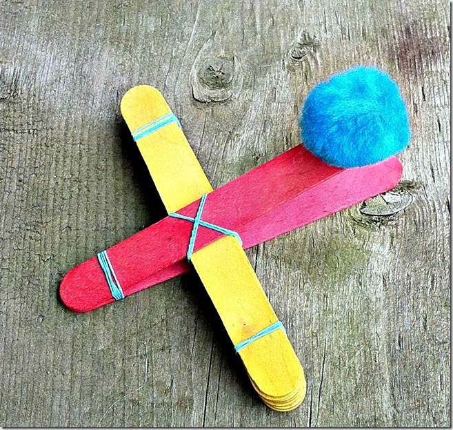 A homemade easy to make catapult craft made of popsicle sticks